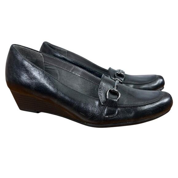 A2 Aerosoles Heelrest Love Spell Black Horse Bit Wedge Loafers Slip On Shoes 8.5 - Picture 1 of 16